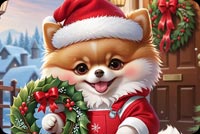 Adorable Christmas Puppy Email Background: Festive Hat & Joyful Wreath Background