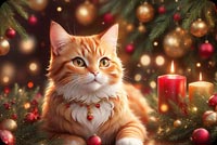 Festive Christmas Cat Amidst Decorations Email Background: Holiday Cheer And Twinkling Lights Background