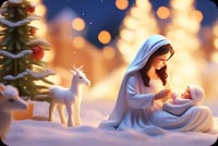 Peaceful Christmas Nativity Scene Email Background: Nighttime With Baby Jesus Background