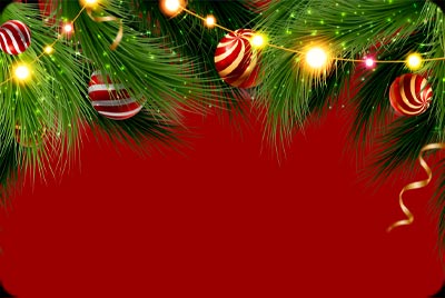 Animated: Christmas Pine Garland and Candy Ornaments email background