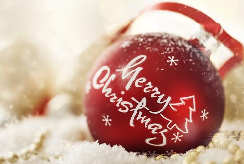 Animated: Red Merry Christmas Ornament email background
