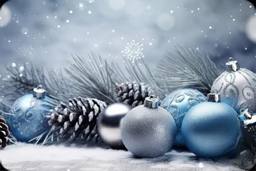 Animated: Blue Christmas Ornaments email background