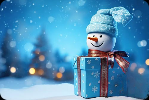 Animated: Snowman with Blue Gift email background