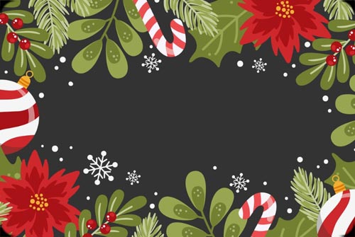 Festive Candy Cane & Poinsettia Christmas Frame Background
