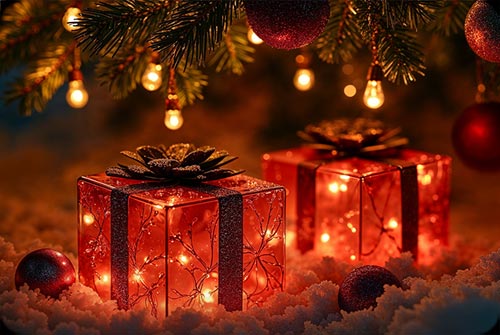 Glowing Christmas Gifts Under The Tree Background