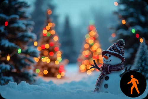 Animated: Festive Snowman & Holiday Lights Background