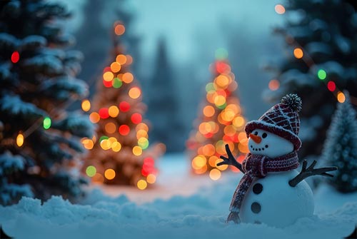 Animated: Snowman and Holiday Tree Lights email background