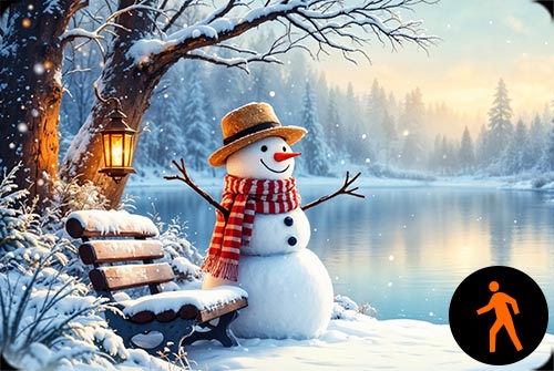 Animated: Peaceful Snowman By The Lake Background