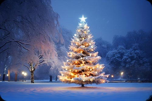 Animated: Snowy Christmas Tree in Park email background