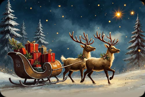 Christmas Sleigh Ride In A Starry Forest Background
