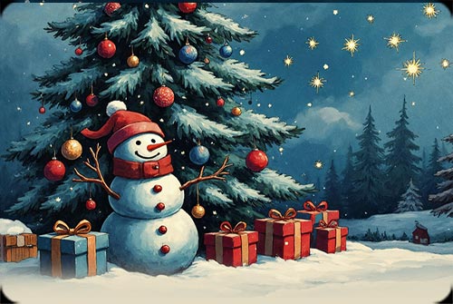Joyful Snowman Under The Christmas Tree Background