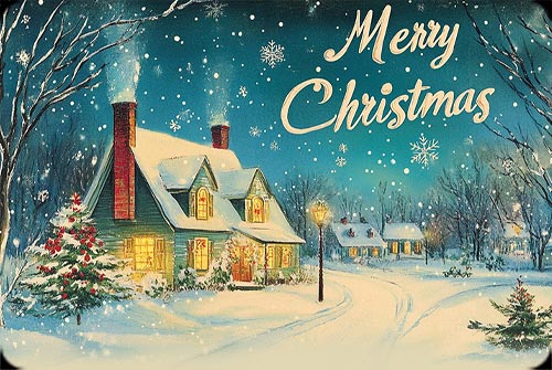 Animated: Merry Christmas Snowy Village email background