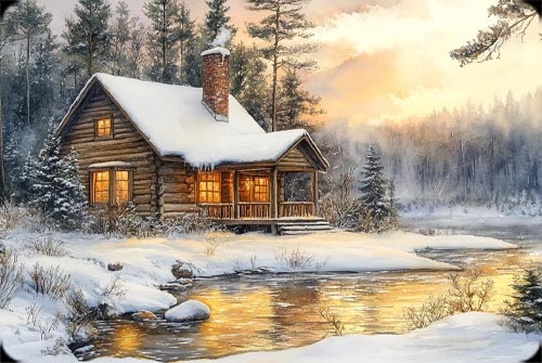 Animated: Snowy Log Cabin email background