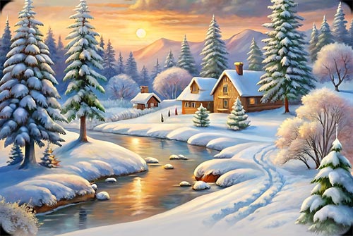 Animated: Winter Cottage by a Stream email background