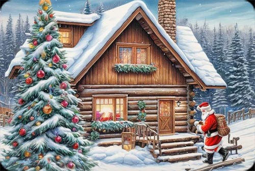 Animated: Santa Near Snowy Cabin email background