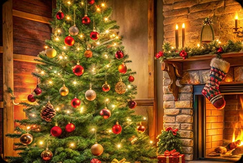 Animated: Christmas Tree and Fireplace email background
