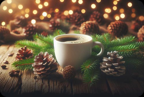 Animated: Christmas Coffee and Pinecones email background