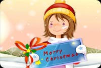 Cute Girl & Merry Christmas Sign Background