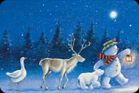 Snowman & Friends In Winter Night Background