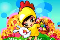 Chicken Costume Girl Easter Basket Background