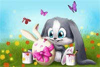 Easter Bunny Flowers & Butterflies Background