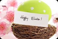 Happy Easter Spring Flowers & Eggs Background