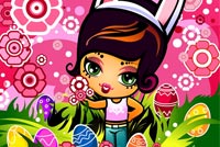 Cute Girl, Easter Eggs & Flowers Background