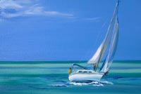 Painting Sailboat & Ocean Background