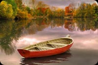 Lonely Boat Fall Autumn Lake Background