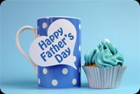 Happy Father's Day Blue Coffee Cup & Cupcake Background