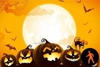 Animated Halloween Moon Pumpkins Cat Spider & Bats Background