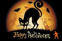 Animated: Black Cat Halloween Night Background