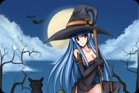 Halloween Witch, Cat & Pumpkin Background