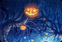 Hallloween Pumpkins Hanging Trees Background