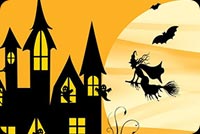 Halloween Night Witch, Bats & The Moon Background