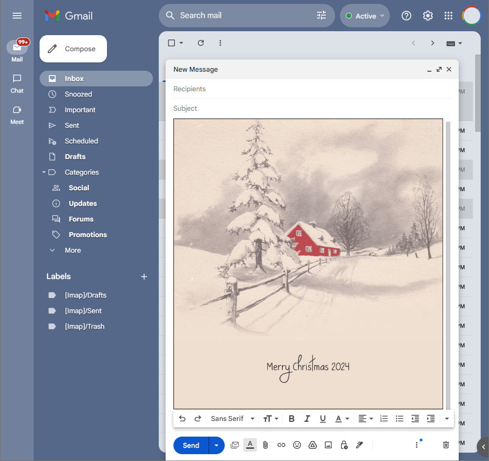 Pasted email background in a new message