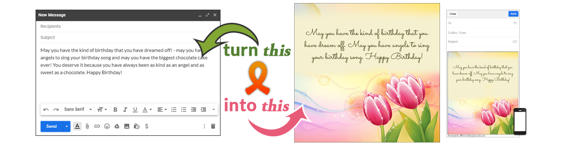 Example of turning a plain email into a colorful email background