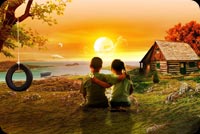 Artwork Kids Love Sunset Background