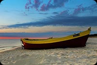 Sunset On The Beach & Boat Background