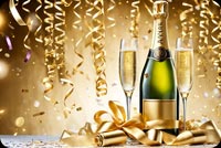 Golden Champagne Bottle New Year Celebration Email Background: Confetti Stars Background