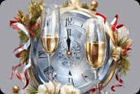 Watercolor Champagne Glasses And New Year Clock Email Background: Festive Floral Decor Background