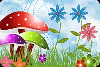 Happy Spring With Flowers & Mushrooms Background