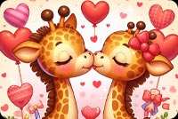Sweet Valentine's Day Giraffe Love Email Background: Kissing With Balloon And Roses Background
